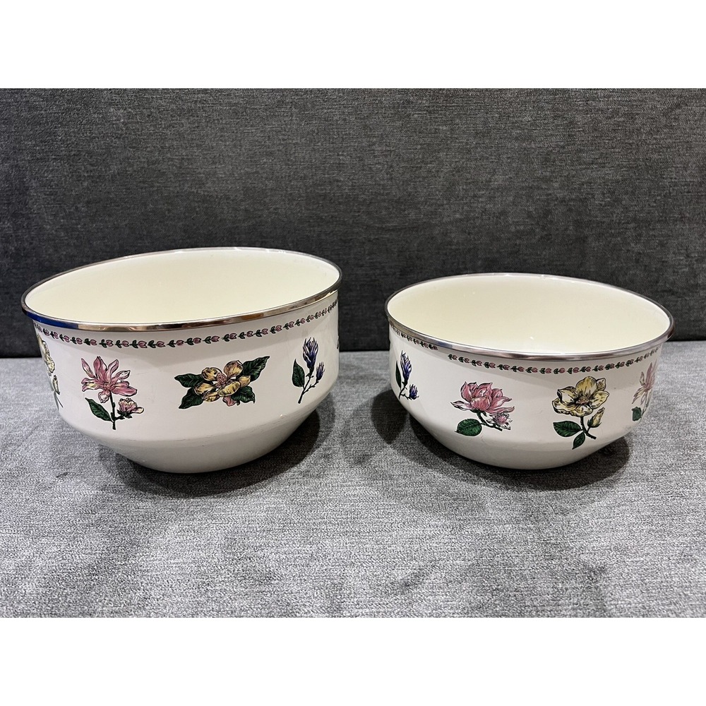 Rare Vintage Mixing Bowls Set of 2 Botanical Gardens Tabletops Unlimited Enamel